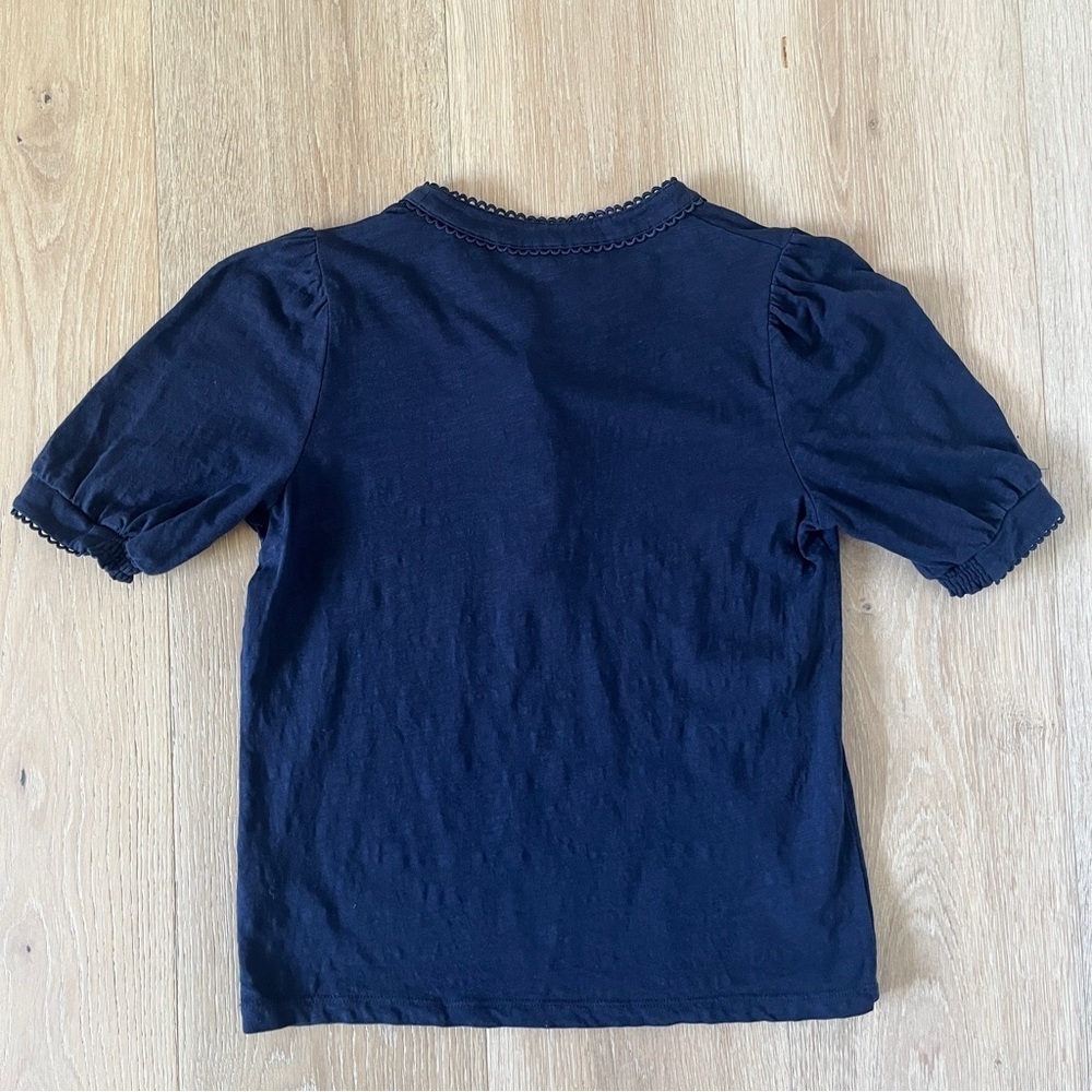 Boden Pintuck Puff Sleeve Henley Navy Blue Sz 0 Women *A18 - Picture 3 of 3